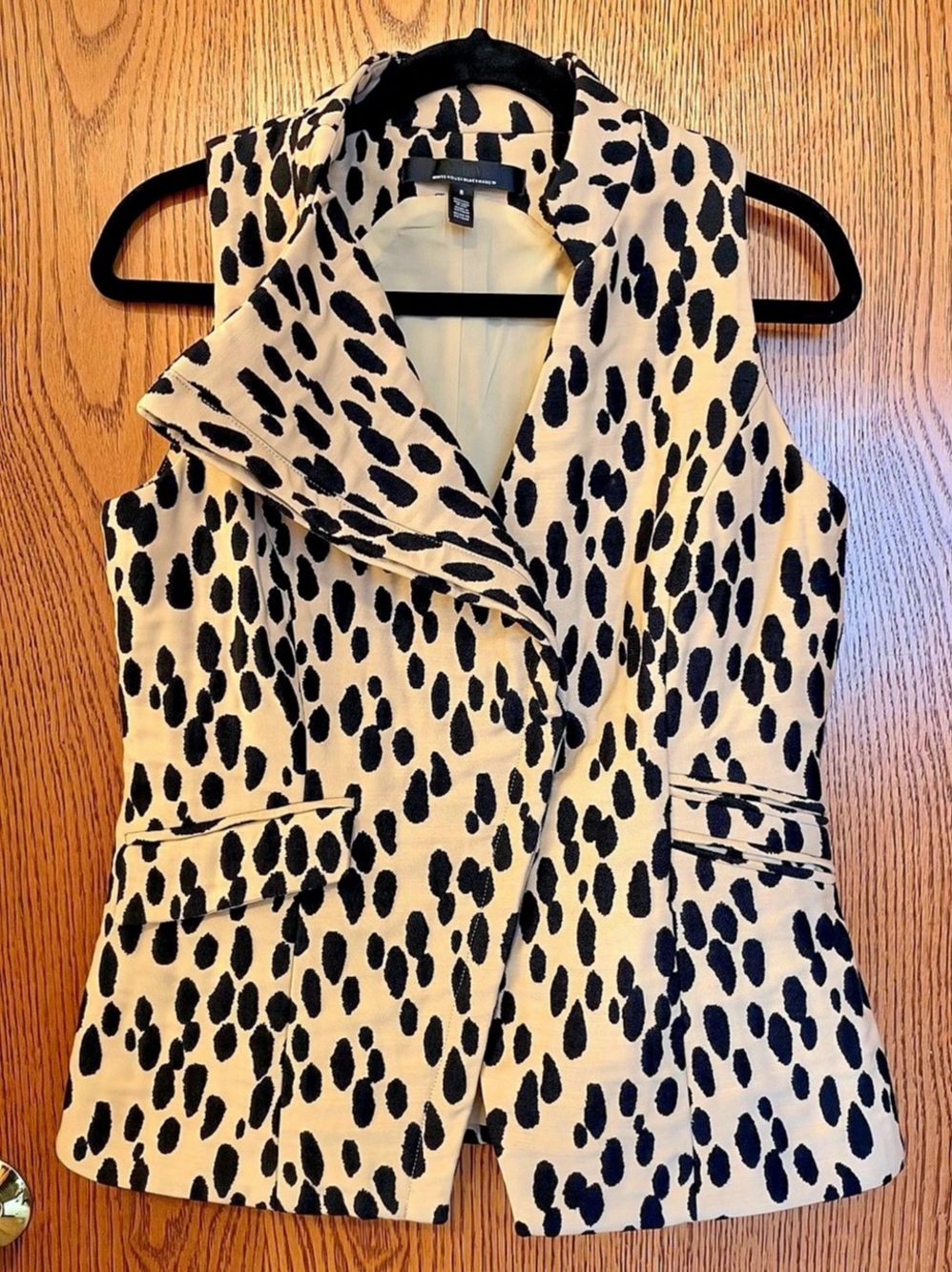 WHBM Asymmetrical Collar Jacquard Vest Spotted Animal Print Size 8 NWOT